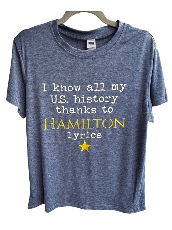 Digiprint Tops - Hamilton Lyrics Tee Womens M Blue Broadway Musical Theater Shirt